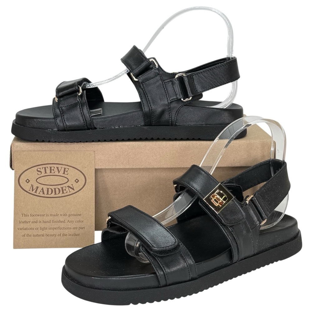 Steve Madden Mona Black Leather Slingback Womens Sandals Size 10M